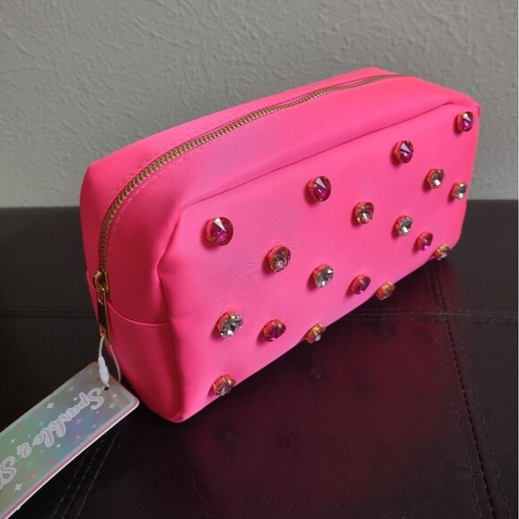 Sparkle And Shine Hot Pink Jewel Embellished Cosmetic Bag - Picture 6 of 12